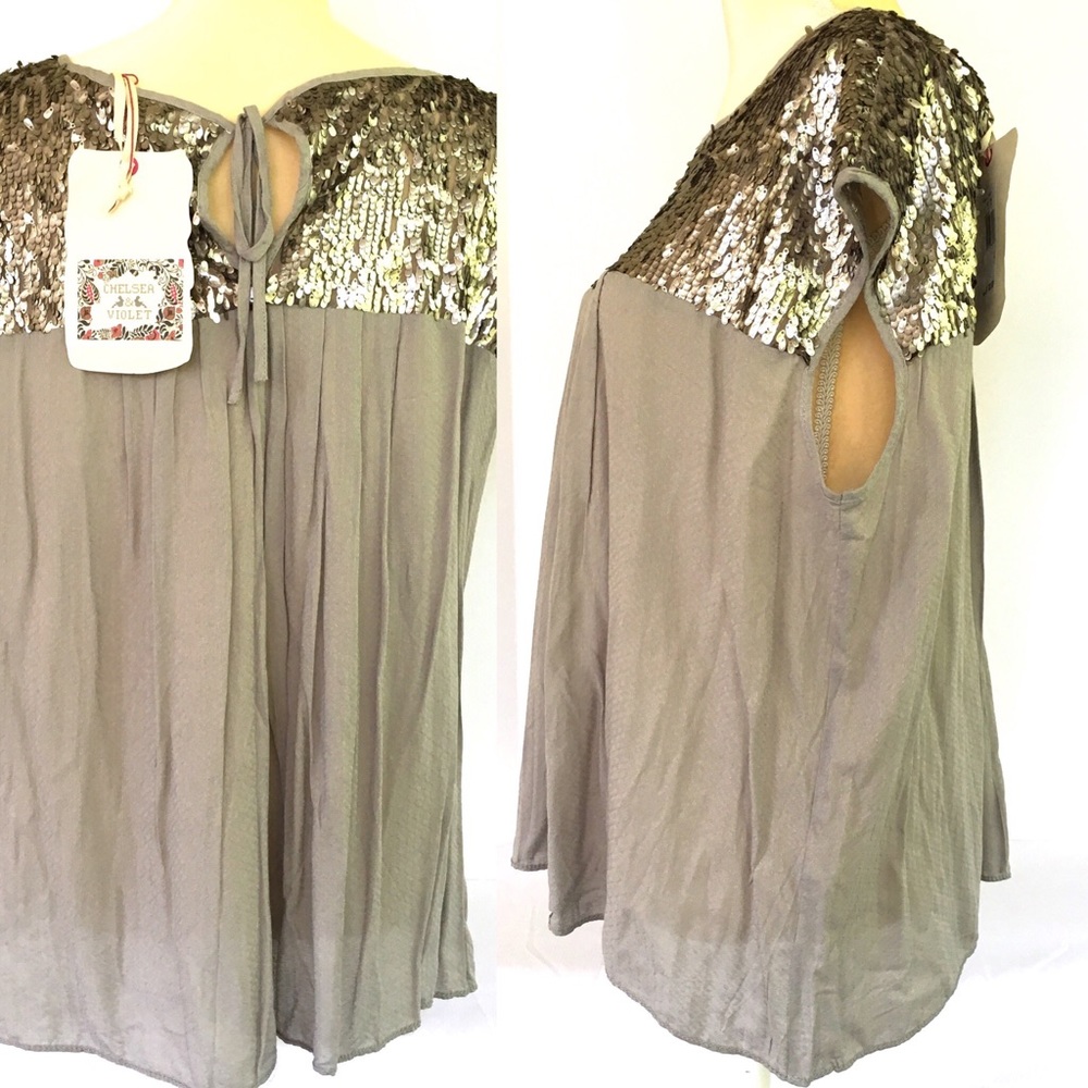 Chelsea & Violet Sequined Baby-Doll Blouse Top L